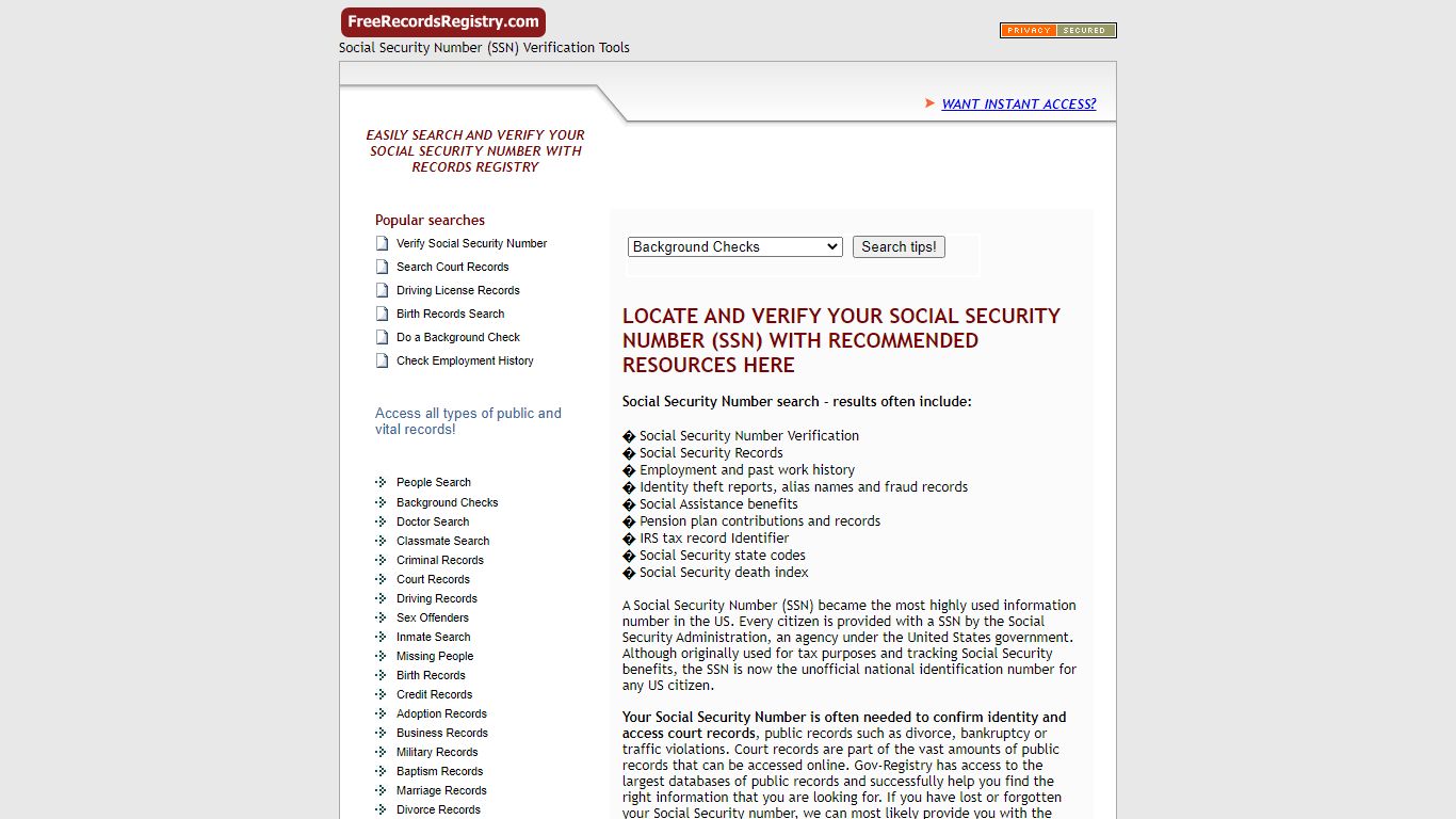 Social Security Numbers - freerecordsregistry.com