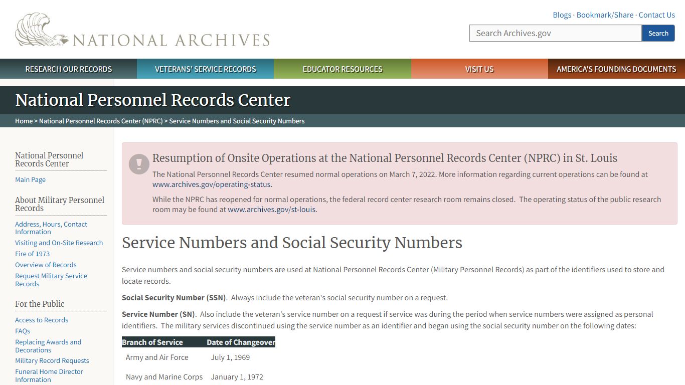 Service Numbers and Social Security Numbers | National Archives